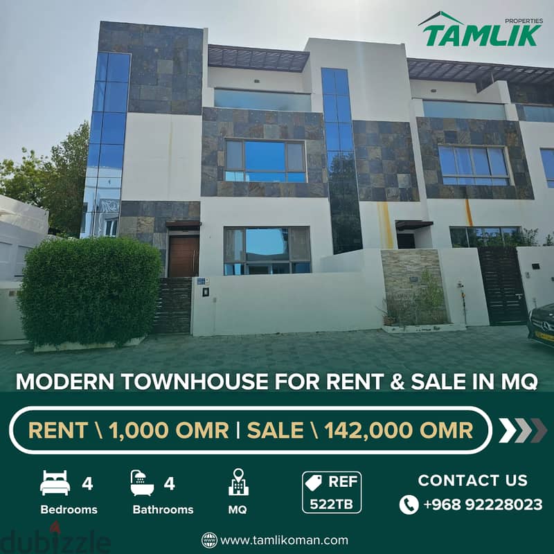 Modern Townhouse for Rent & Sale in MQ | REF 522TB 0