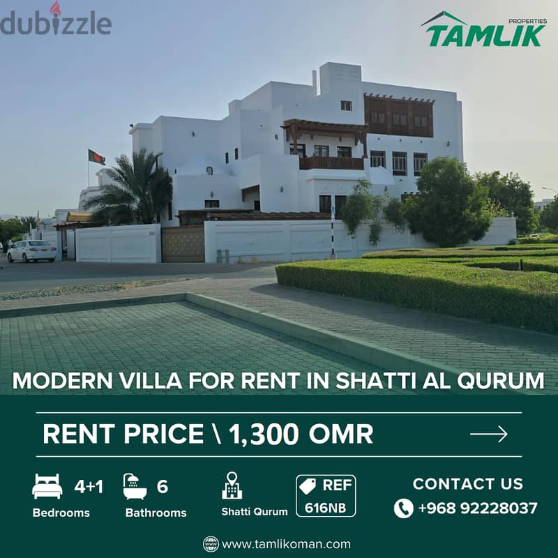 Modern Villa for Rent in Shatti Al Qurum | REF 616NB 0