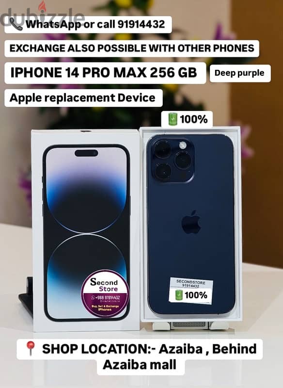 iPhone 14 Pro max 256 GB apple replacement device with 100% battery 0