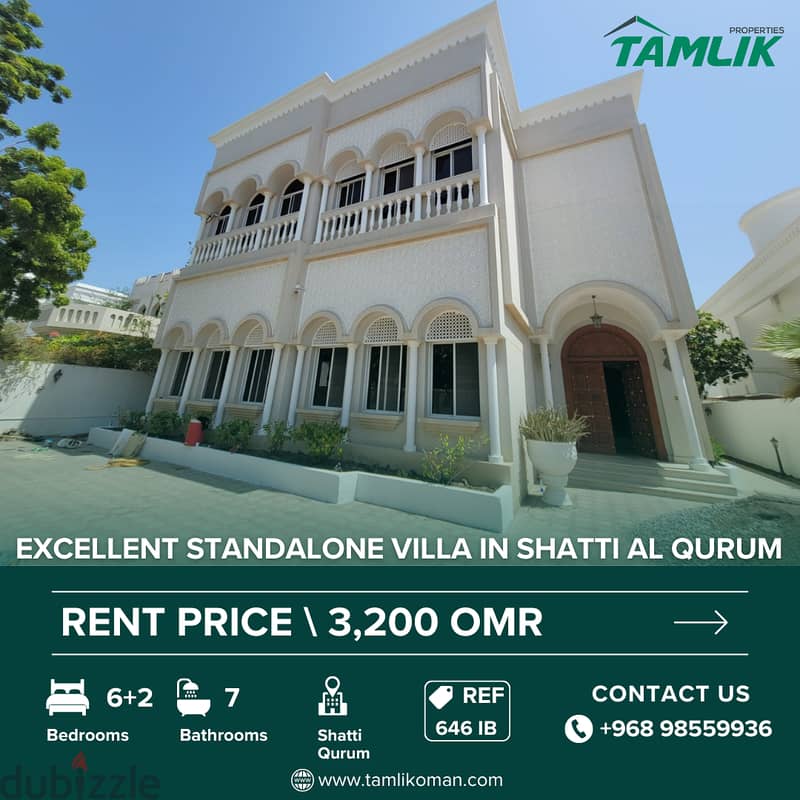 Excellent Standalone Villa for Rent in Shatti Al Qurum | REF 646iB 0