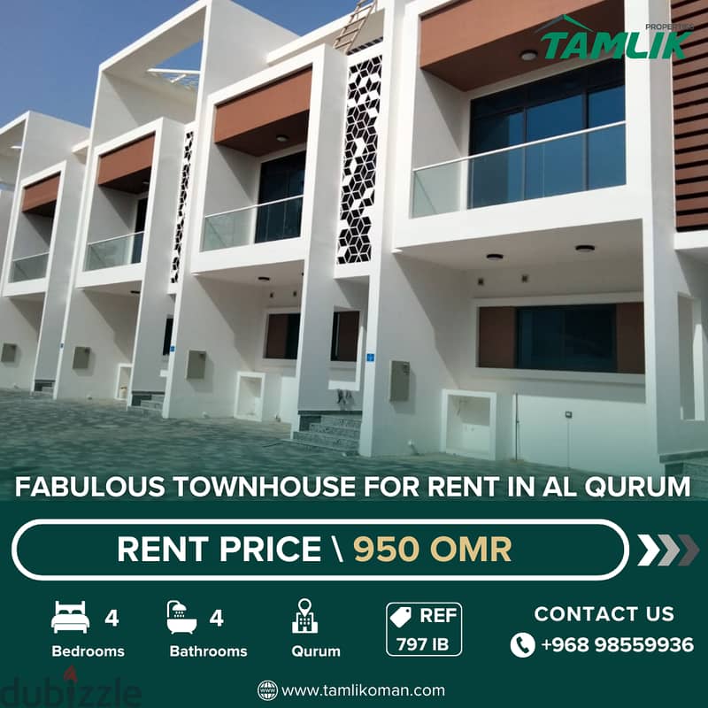 Fabulous Townhouse for Rent in Al Qurum| REF 797iB 0