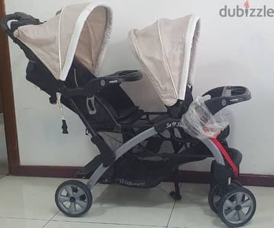 Twins Baby Stroller (Black and Beige)