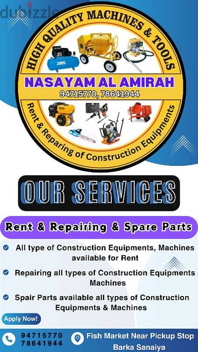 for rent, Reparing & Spare Parts, Construction Equipments. . 94715770