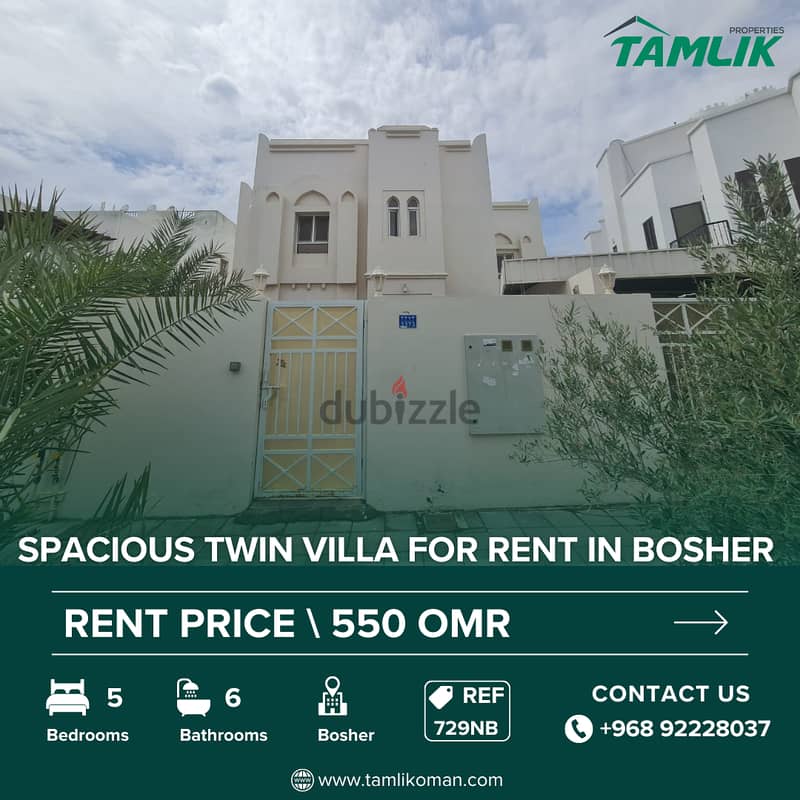 Spacious Twin Villa for Rent in Bosher | REF 729NB 0