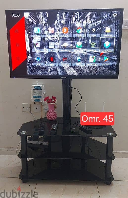 Hiscence 43" Lcd Tv with glass stand for sale Omr. 45 0