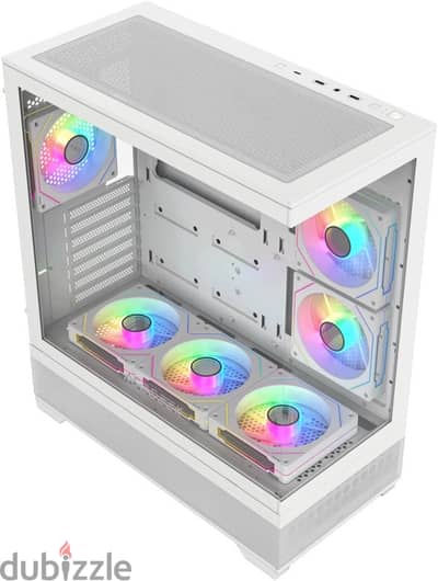 white pc case with 6 fans كيس ابيض مع ٦ مراوح