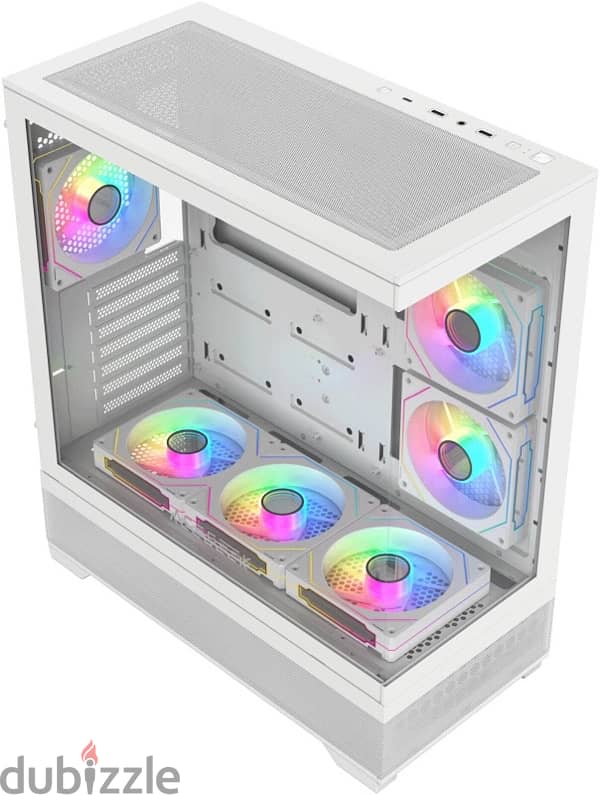 white pc case with 6 fans كيس ابيض مع ٦ مراوح 0