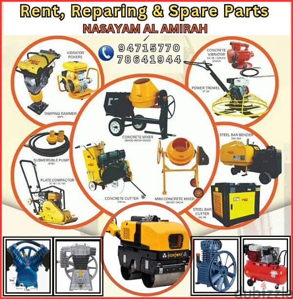 hire, Reparing, spare parts of Construction Equipments. . 94715770 0