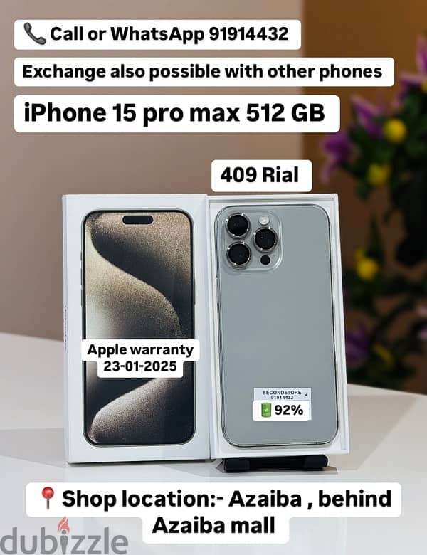 iPhone 15 pro max 512 GB Apple warranty 23-01-2025 0