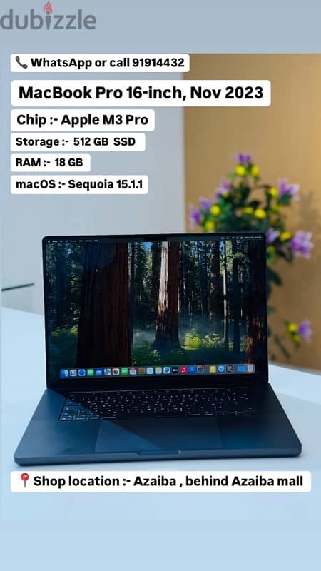 MacBook Pro 16-inch, Nov 2023 Chip :- Apple M3 Pro Storage: 512 GB SSD 0