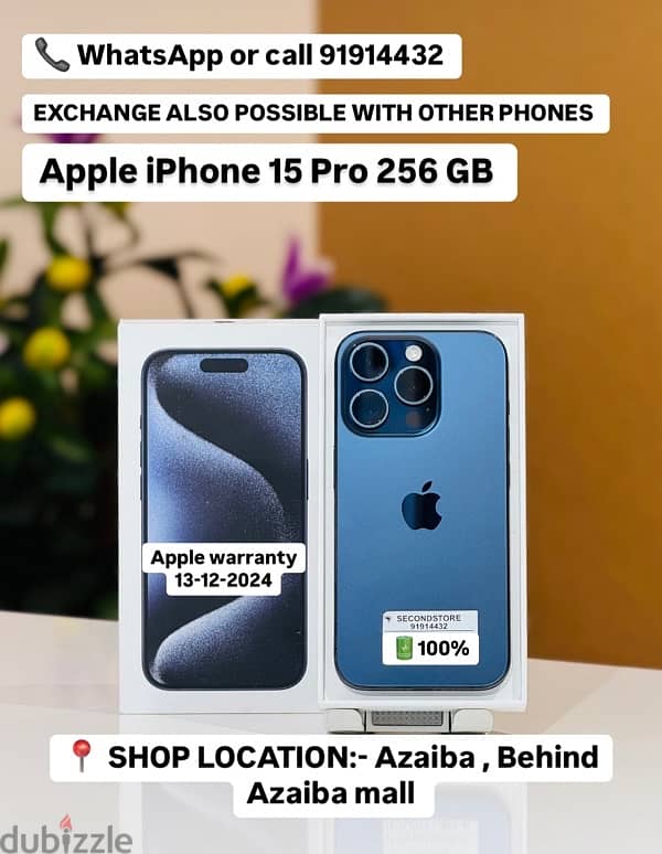 iPhone 15 Pro 256GB-BH 100% good condition with box 0