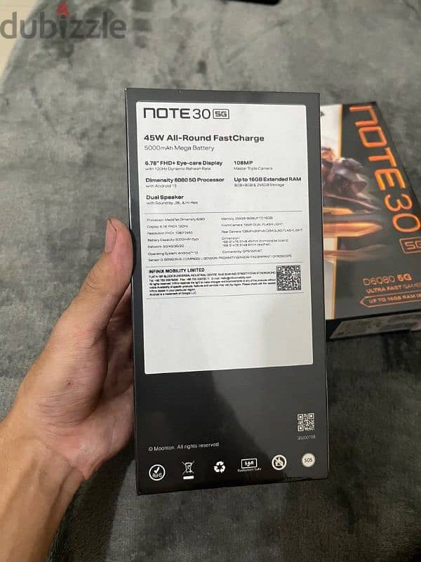 Infinix note 30 5g new with box 8+8/256 2