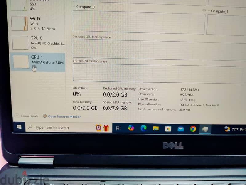 2GB NVIDA DELL I7 16GB 512GB SSD 14 INCH SCREEN 9