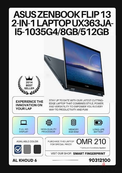 ASUS ZenBook Flip 13 2-In-1 Laptop UX363JA-Core-i5-1035G4/8GB/512GBSSD