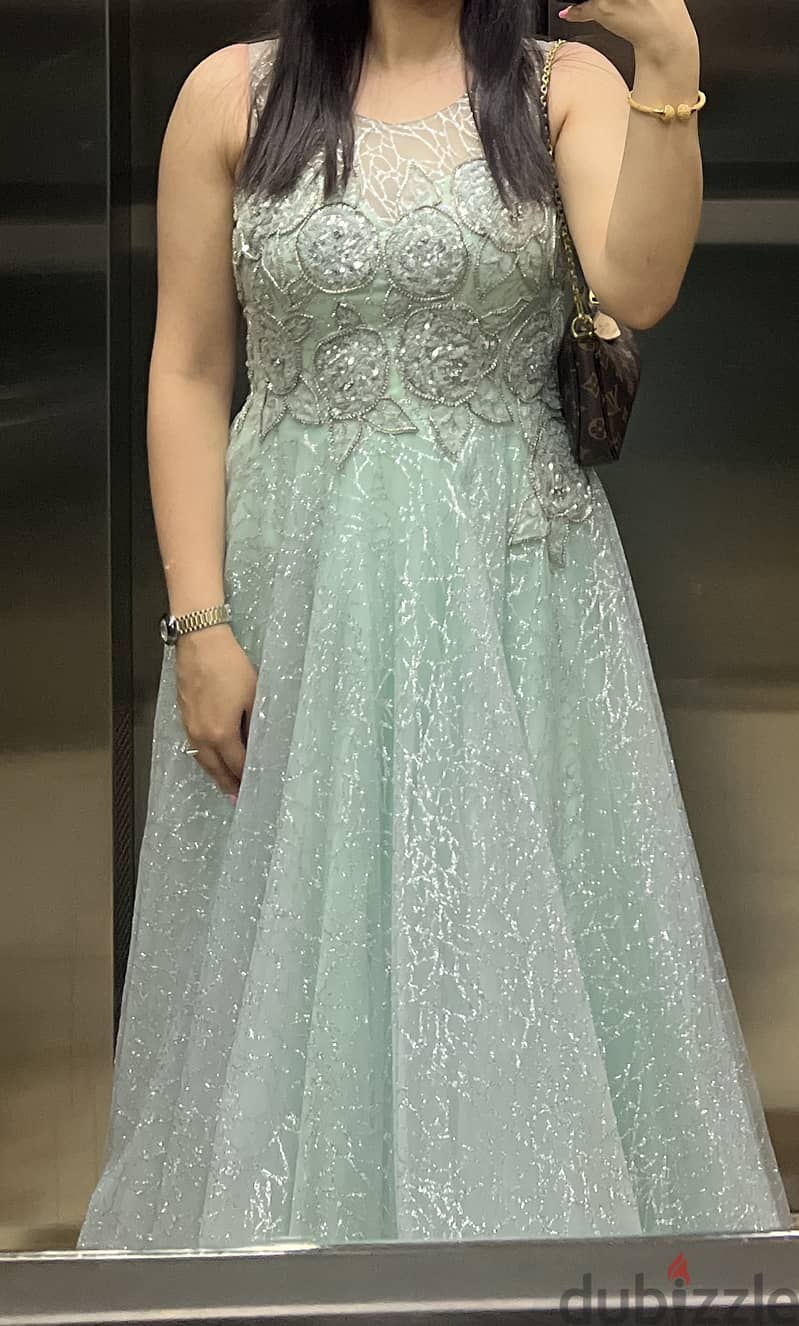 This beautiful dress has been worn only twice . It is very clean and f 0