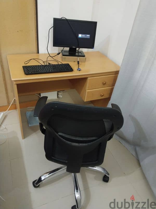 Monitor, keyboard, table and chair for sale 1