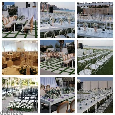 wedding chairs, wedding tables , stage decorations