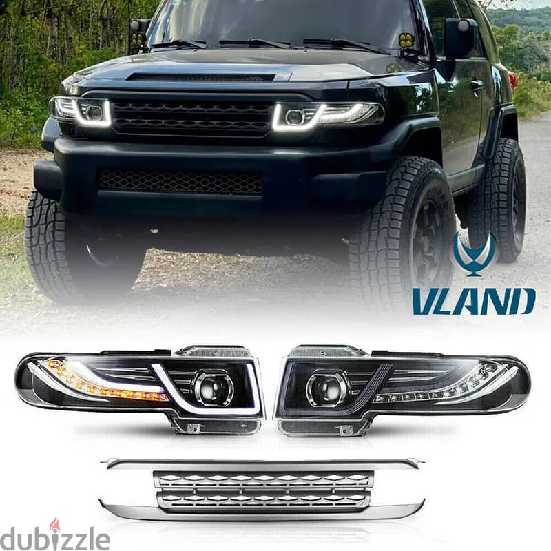 Toyota FJ cruiser LED headlight and black grill 1