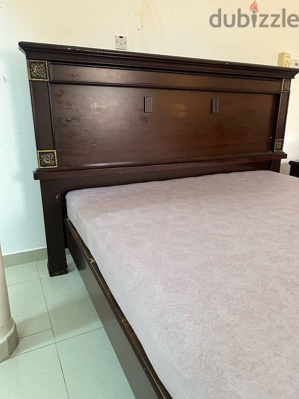 king size bed with mattress and 2 side tables 1