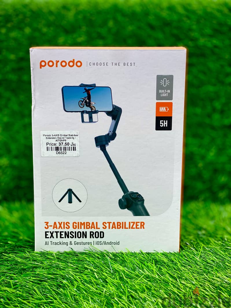 PORODO 3-AXIS GIMBAL STABILIZER EXTENSION ROD AI TRACKING 0