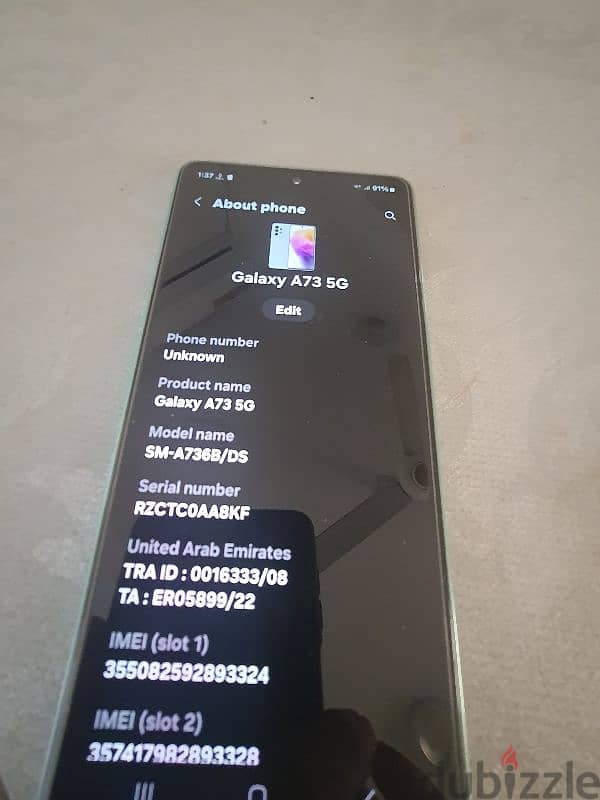 samsung A73 5g rom 256 gb ram 8gb 1