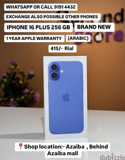 IPHONE 16 PLUS 256 GB 1 YEAR APPLE WARRANTY (ARABIC)  BRAND NEW