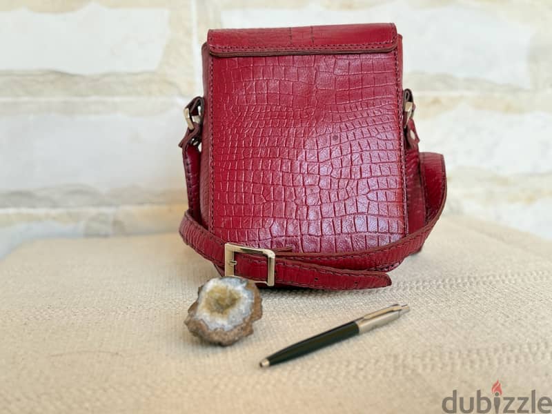 Handcrafted Genuine Leather Shoulder Bag – Burgundy Python Print – Adj 8