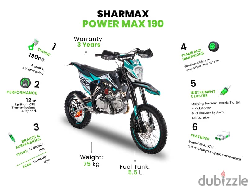 SHARMAX Power Max 190 WITH WARRANTY (dirt bike  دراجات الطرق الوعرة) 4