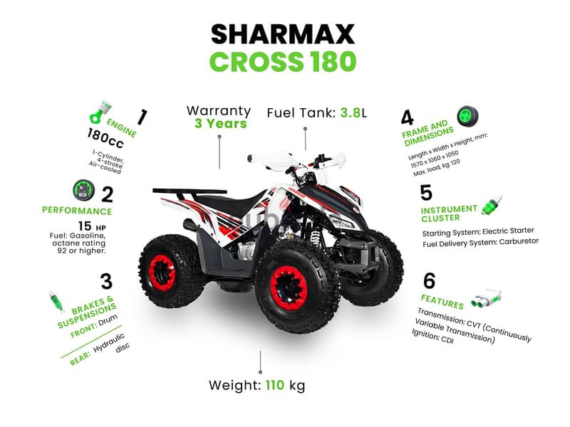 Sharmax 180 Cross WITH WARRANTY (quad bike, ATV, دراجة رباعية) 3