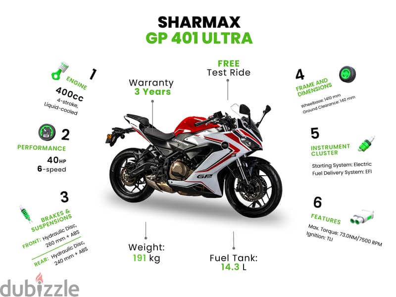 SHARMAX GP 401 Ultra WITH WARRANTY (sport bike دراجة نارية رياضية) 3