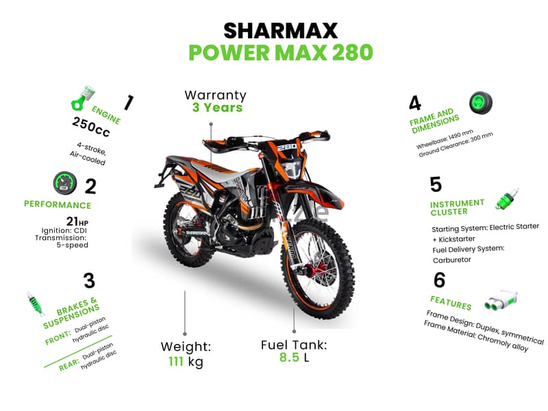 SHARMAX Power Max 280 WITH WARRANTY (dirt bike دراجة الطرق الوعرة) 4