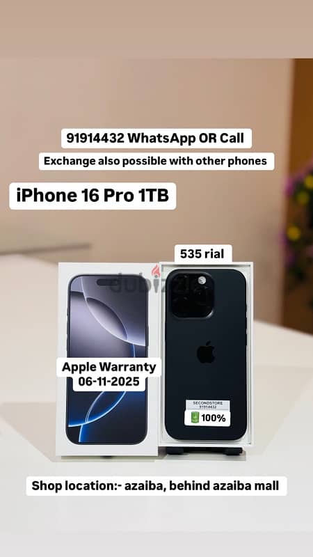 iPhone 16 Pro 1TB - 100%BH -Apple Warranty 06-11-2025 0