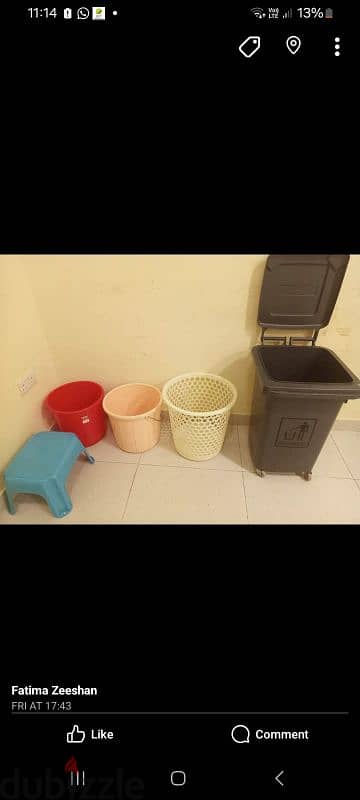 study table, dustbin, curtain,plastic containers,,rug , whiteboard 6