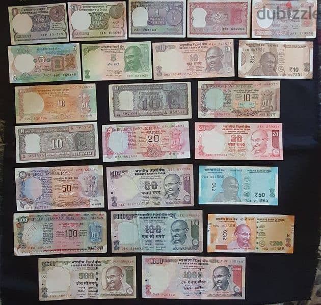 Set of 62 different Indian coins + 23 different Indian Banknotes 1