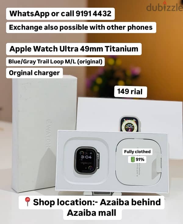 Apple Watch Ultra 49mmTitanium Blue/GrayTrail Loop withOrginal charger 0