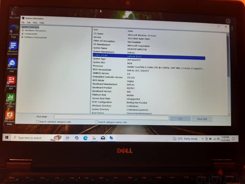 Dell laptop i5 5th gen 8gb 1