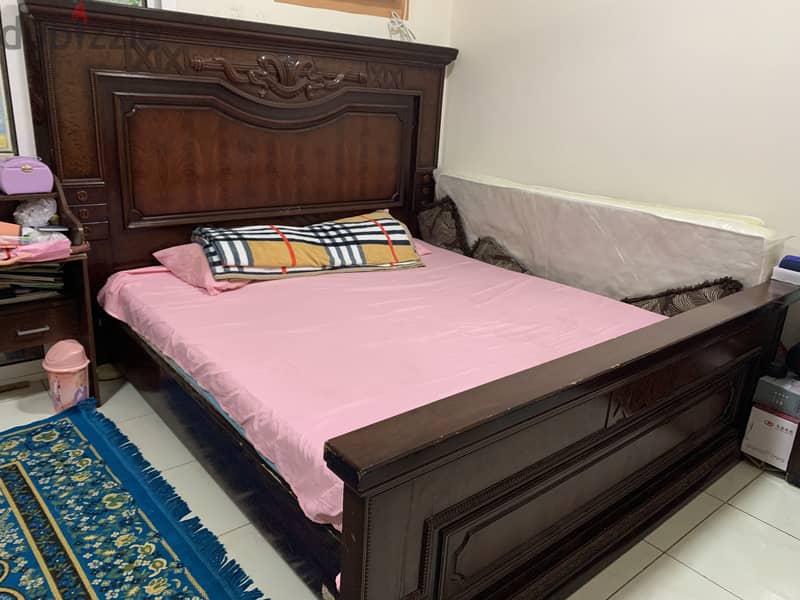 King Size wooden Bed, Mattress and Dressing Table 1