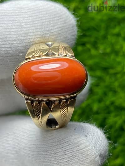 Italian Coral 8-10 Cts (مرجان) Gold & Silver ring