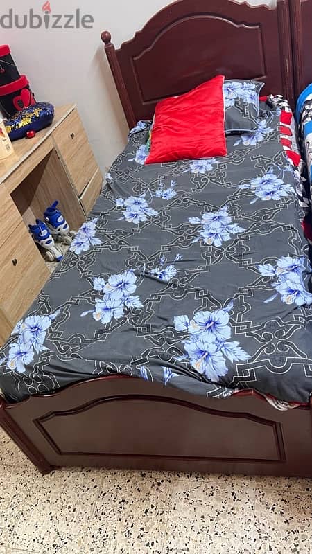 wodden single bed with mattress 1