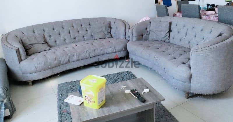 Sofa set with pillows and dinning table with 8 chairs with carpet 5