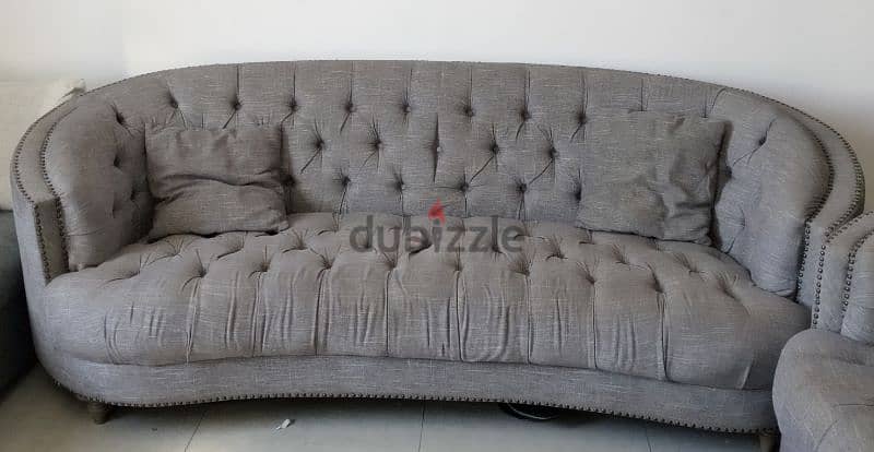 Sofa set with pillows and dinning table with 8 chairs with carpet 8