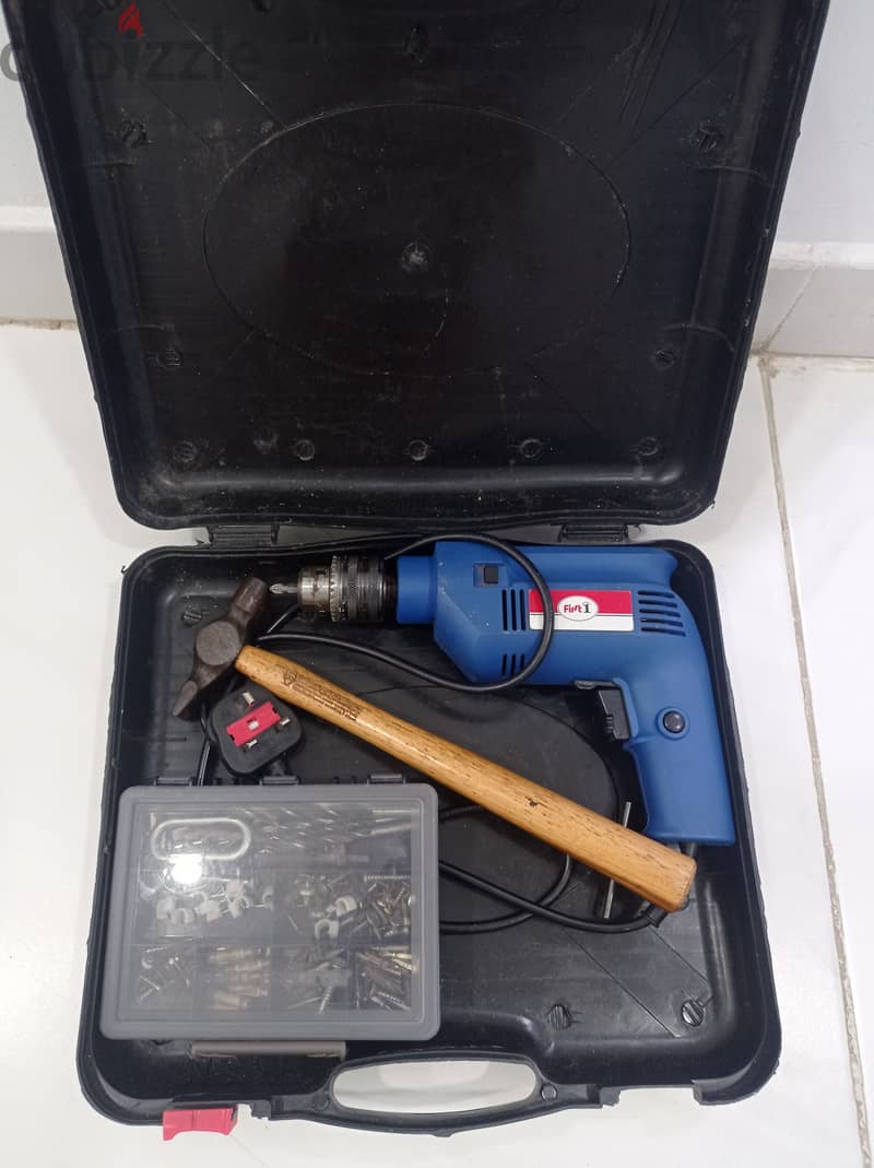 Drill machine with wooden bit set and hammer 0