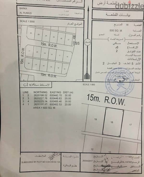 ارض سكنية للبيع في بركاء الرميس وسط المنازل والخدمات 0