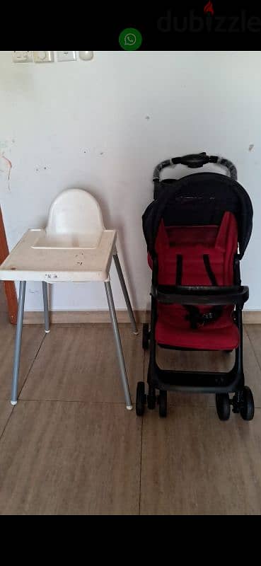 stroller and dining chair