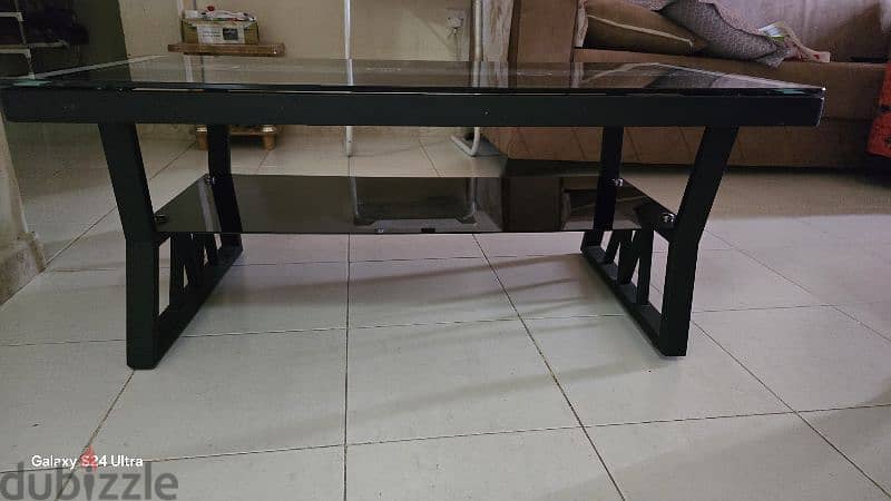 glass top table with plastic dinning table and 2 set chair 1