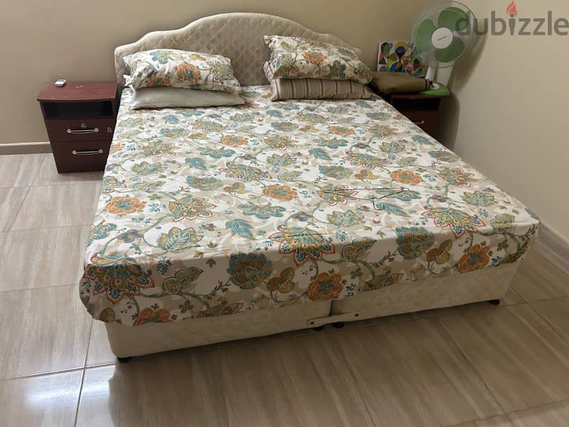 Queen size bed with mattress and 2 side tables 1