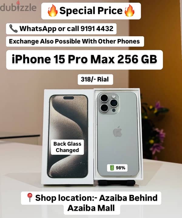 iPhone 15 Pro Max 256GB-98%BH-Back glass changed 0