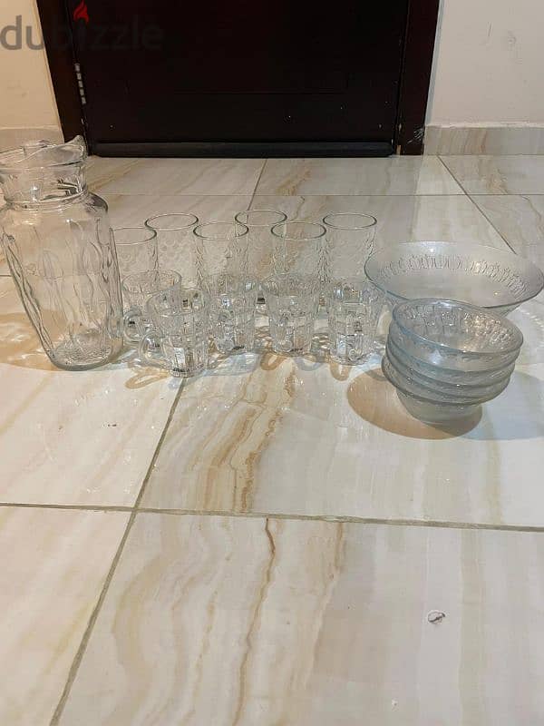 Glass Jug,Plates,Bowls  and glasses for sale 0