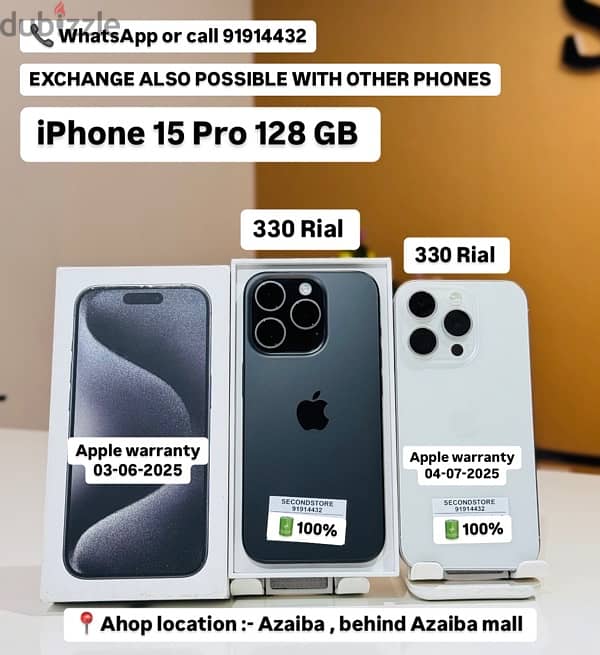 iPhone 15 Pro 128GB -BH 100% - apple warranty till July 2024 0