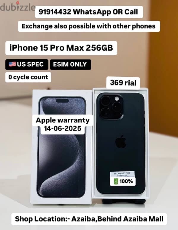 iPhone 15 Pro Max 256GB - E sim only -1 cycle count -13-06-2025 0